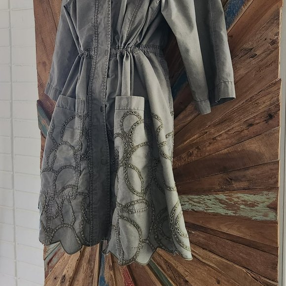 Anthropologie Hei Hei long green eyelet cotton jacket/anorak Sz M - Picture 7 of 12